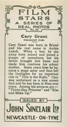 1937 John Sinclair Film Stars #22 Cary Grant Back