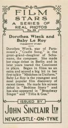1937 John Sinclair Film Stars #29 Dorothea Wieck / Baby LeRoy Back