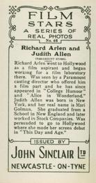 1937 John Sinclair Film Stars #46 Richard Arlen / Judith Allen Back