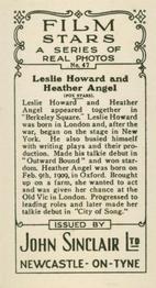 1937 John Sinclair Film Stars #47 Leslie Howard / Heather Angel Back