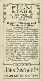 1937 John Sinclair Film Stars #52 Henry Wilcoxon / Claudette Colbert Back