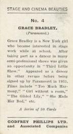 1935 Godfrey Phillips Stage and Cinema Beauties #4 Grace Bradley Back