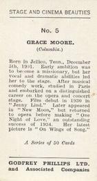 1935 Godfrey Phillips Stage and Cinema Beauties #5 Grace Moore Back