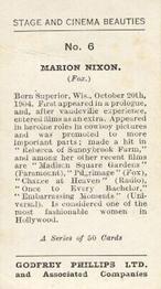 1935 Godfrey Phillips Stage and Cinema Beauties #6 Marian Nixon Back