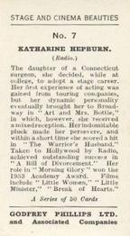 1935 Godfrey Phillips Stage and Cinema Beauties #7 Katharine Hepburn Back