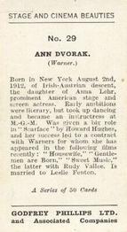 1935 Godfrey Phillips Stage and Cinema Beauties #29 Ann Dvorak Back