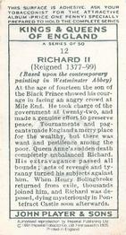 1991 Imperial Tobacco Co.1935 Player's Kings & Queens of England (reprint) #12 Richard II Back