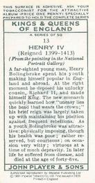 1991 Imperial Tobacco Co.1935 Player's Kings & Queens of England (reprint) #13 Henry IV Back