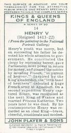 1991 Imperial Tobacco Co.1935 Player's Kings & Queens of England (reprint) #14 Henry V Back