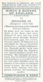 1991 Imperial Tobacco Co.1935 Player's Kings & Queens of England (reprint) #18 Richard III Back
