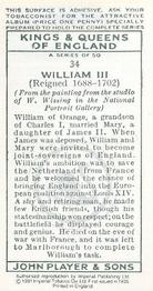 1991 Imperial Tobacco Co.1935 Player's Kings & Queens of England (reprint) #34 William III Back