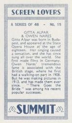 1938 Summit Screen Lovers #15 Gitta Alpar / Owen Nares Back