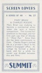 1938 Summit Screen Lovers #27 Mary Brian / Charles Rogers Back