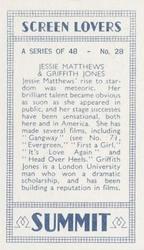 1938 Summit Screen Lovers #28 Jessie Matthews / Griffith Jones Back