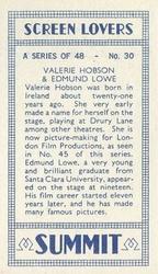 1938 Summit Screen Lovers #30 Valerie Hobson / Edmund Lowe Back