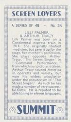1938 Summit Screen Lovers #34 Lilli Palmer / Arthur Tracy Back