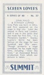 1938 Summit Screen Lovers #37 Gina Malo / Stanley Lupino Back