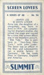 1938 Summit Screen Lovers #38 Anna Lee / John Loder Back