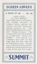 1938 Summit Screen Lovers #44 Ann Todd / Clive Brook Back