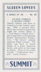1938 Summit Screen Lovers #45 Valerie Hobson / Roger Livesey Back