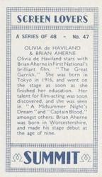1938 Summit Screen Lovers #47 Olivia De Havilland / Brian Aherne Back