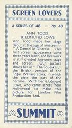 1938 Summit Screen Lovers #48 Ann Todd / Edmund Lowe Back
