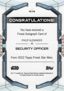2022 Topps Finest Star Wars - Finest Autographs Blue #FA-PA Philip Alexander Back