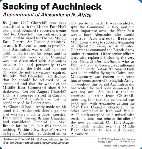 1977 Edito-Service World War II - Deck 80 #13-036-80-05 Sacking of Auchinleck Back
