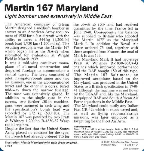 1977 Edito-Service World War II - Deck 81 #13-036-81-04 Martin 167 Maryland Back