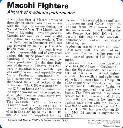 1977 Edito-Service World War II - Deck 83 #13-036-83-04 Macchi Fighters Back