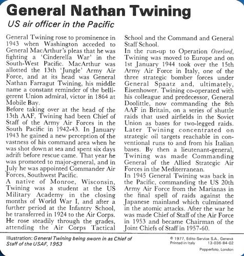 1977 Edito-Service World War II - Deck 84 #13-036-84-02 General Nathan Twining Back