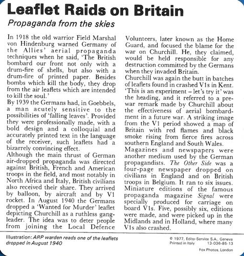 1977 Edito-Service World War II - Deck 85 #13-036-85-13 Leaflet Raids on Britain Back