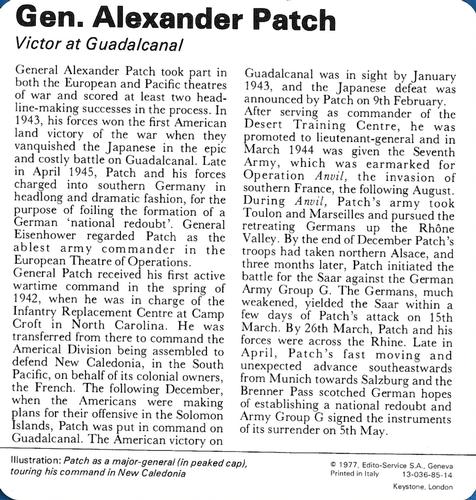 1977 Edito-Service World War II - Deck 85 #13-036-85-14 Gen. Alexander Patch Back