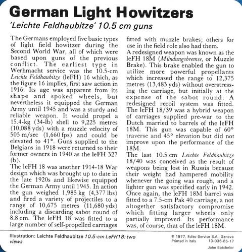 1977 Edito-Service World War II - Deck 85 #13-036-85-17 German Light Howitzers Back