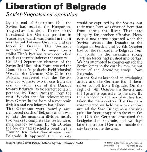 1977 Edito-Service World War II - Deck 85 #13-036-85-20 Liberation of Belgrade Back