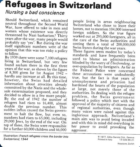 1977 Edito-Service World War II - Deck 85 #13-036-85-21 Refugees in Switzerland Back
