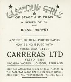 1939 Carreras Glamour Girls of Stage and Films (Small) #10 Irene Hervey Back