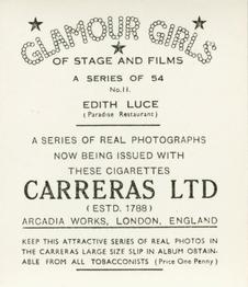 1939 Carreras Glamour Girls of Stage and Films (Small) #11 Edith Luce Back