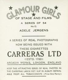 1939 Carreras Glamour Girls of Stage and Films (Medium) #12 Adele Jergens Back
