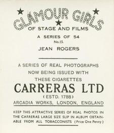 1939 Carreras Glamour Girls of Stage and Films (Medium) #15 Jean Rogers Back