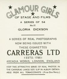 1939 Carreras Glamour Girls of Stage and Films (Small) #17 Gloria Dickson Back