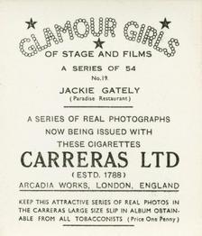 1939 Carreras Glamour Girls of Stage and Films (Small) #19 Jackie Gately Back