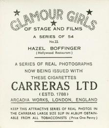 1939 Carreras Glamour Girls of Stage and Films (Small) #22 Hazel Boffinger Back