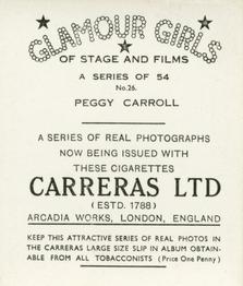 1939 Carreras Glamour Girls of Stage and Films (Medium) #26 Peggy Carroll Back
