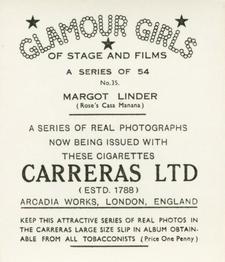 1939 Carreras Glamour Girls of Stage and Films (Medium) #35 Margot Linder Back