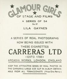 1939 Carreras Glamour Girls of Stage and Films (Small) #37 Lila Gaynes Back