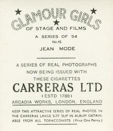 1939 Carreras Glamour Girls of Stage and Films (Medium) #42 Jean Mode Back