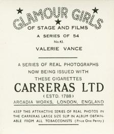1939 Carreras Glamour Girls of Stage and Films (Medium) #43 Valerie Vance Back