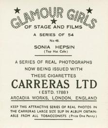 1939 Carreras Glamour Girls of Stage and Films (Medium) #48 Sonia Hepsin Back
