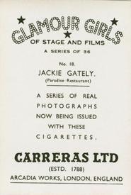 1939 Carreras Glamour Girls of Stage and Films (Large) #18 Jackie Gately Back